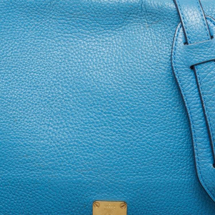 Pre Owned MCM Blue Leather Studded Flap Hobo