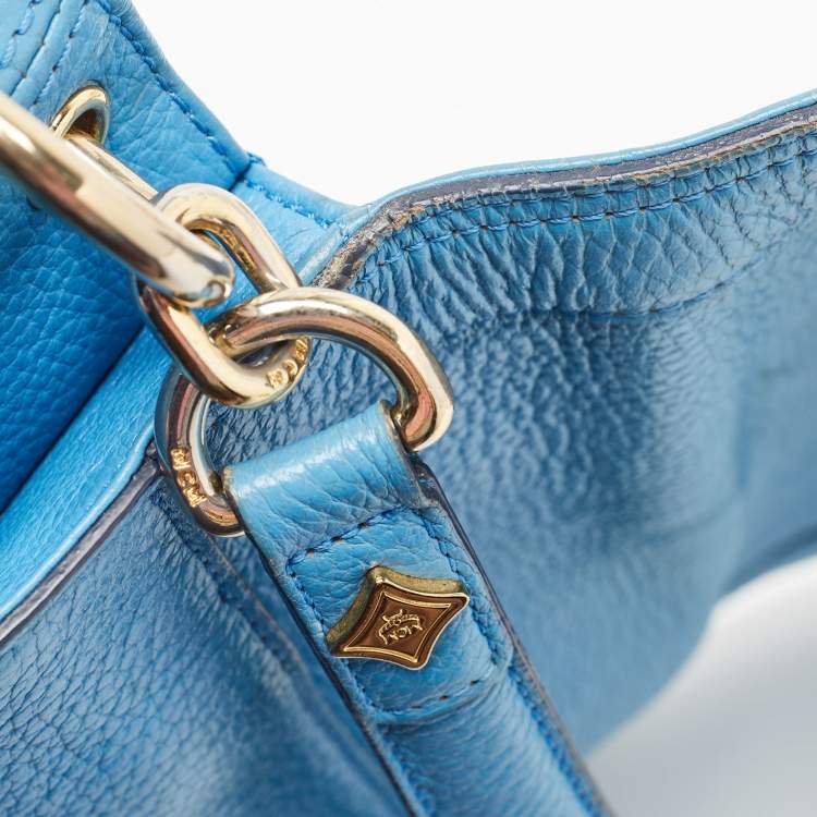 Pre Owned MCM Blue Leather Studded Flap Hobo