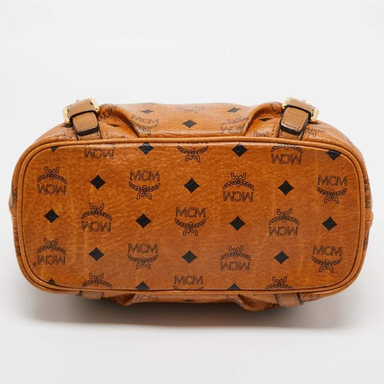 Pre Owned MCM Tan Visetos Coated Canvas and Leather Zipped Shoulder Bag