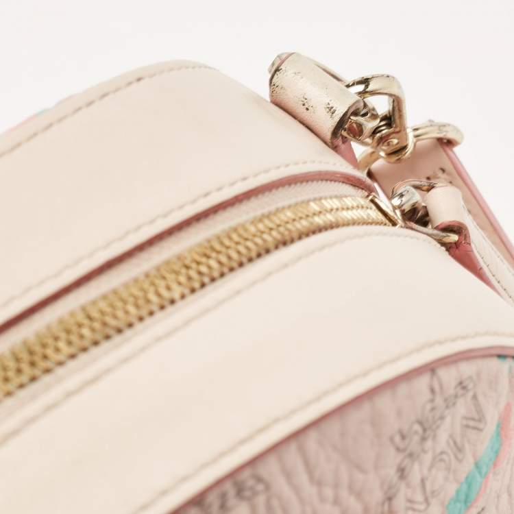 Pre Owned MCM Pink Visetos Coated Canvas and Leather Mini Half Moon Crossbody Bag