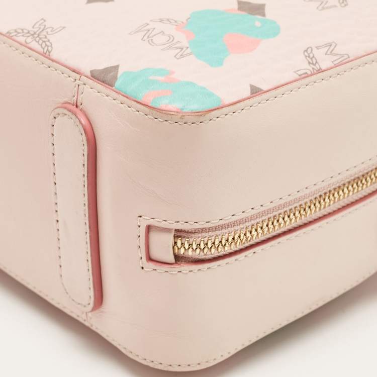 Pre Owned MCM Pink Visetos Coated Canvas and Leather Mini Half Moon Crossbody Bag