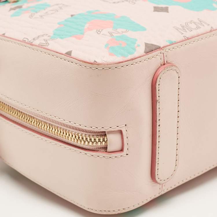 Pre Owned MCM Pink Visetos Coated Canvas and Leather Mini Half Moon Crossbody Bag