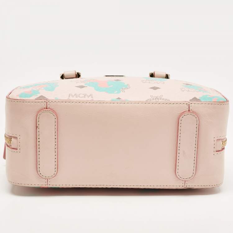 Pre Owned MCM Pink Visetos Coated Canvas and Leather Mini Half Moon Crossbody Bag