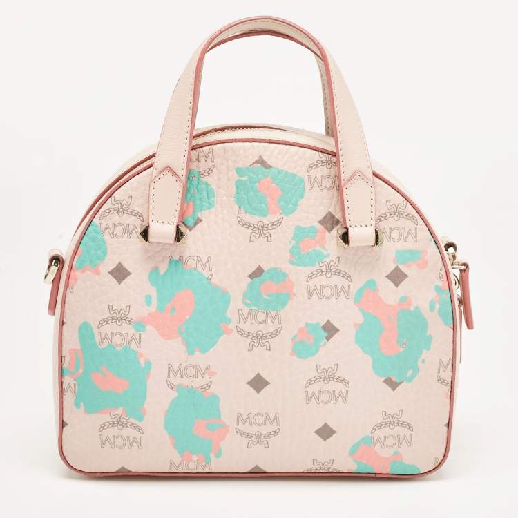 Pre Owned MCM Pink Visetos Coated Canvas and Leather Mini Half Moon Crossbody Bag
