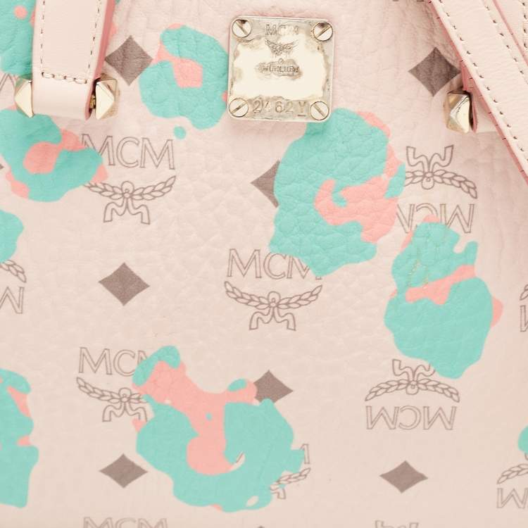 Pre Owned MCM Pink Visetos Coated Canvas and Leather Mini Half Moon Crossbody Bag