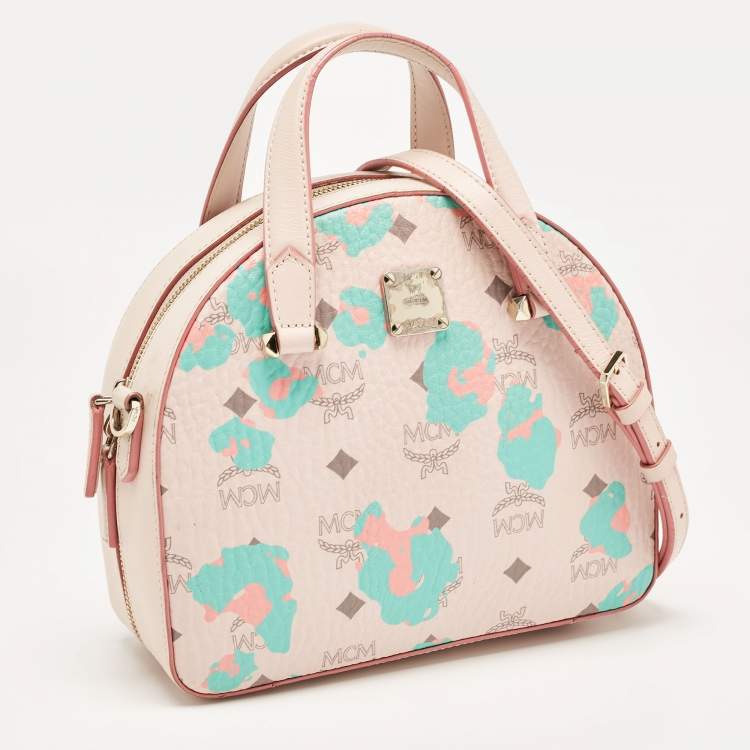 Pre Owned MCM Pink Visetos Coated Canvas and Leather Mini Half Moon Crossbody Bag