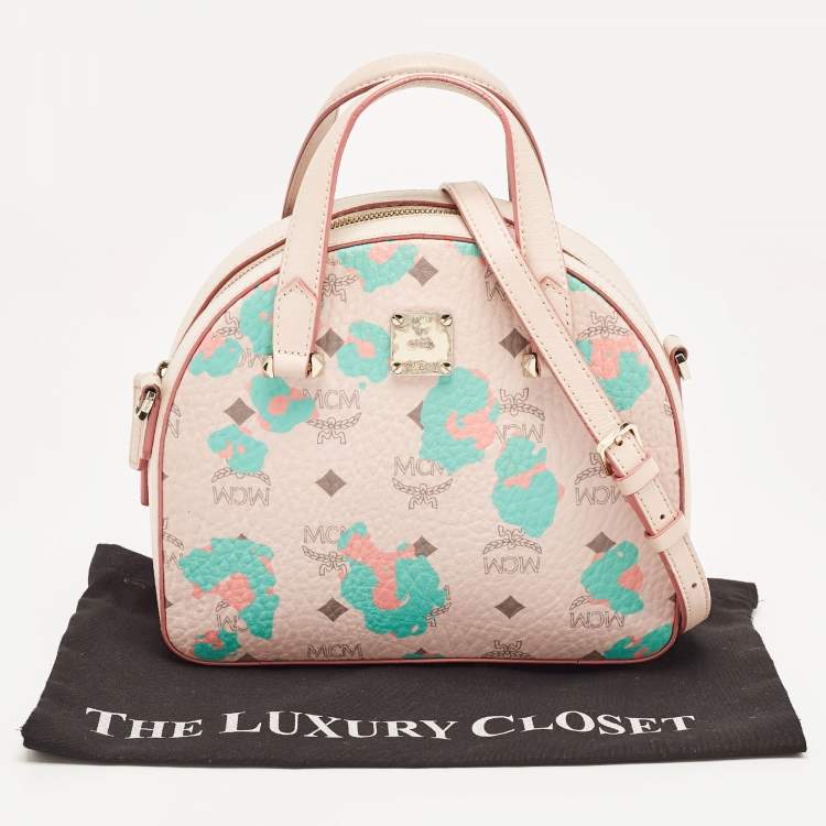Pre Owned MCM Pink Visetos Coated Canvas and Leather Mini Half Moon Crossbody Bag