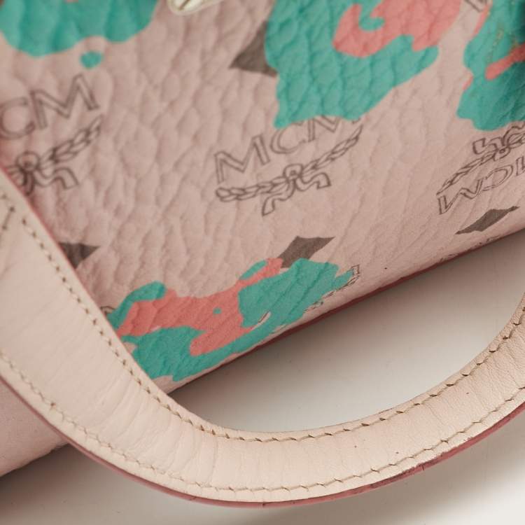 Pre Owned MCM Pink Visetos Coated Canvas and Leather Mini Half Moon Crossbody Bag