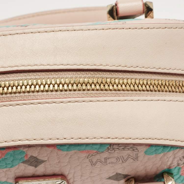 Pre Owned MCM Pink Visetos Coated Canvas and Leather Mini Half Moon Crossbody Bag