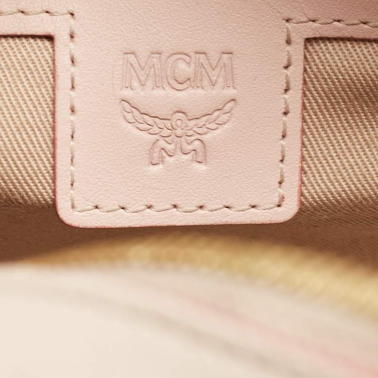 Pre Owned MCM Pink Visetos Coated Canvas and Leather Mini Half Moon Crossbody Bag