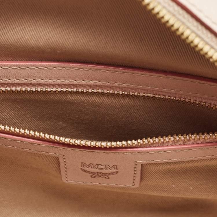 Pre Owned MCM Pink Visetos Coated Canvas and Leather Mini Half Moon Crossbody Bag