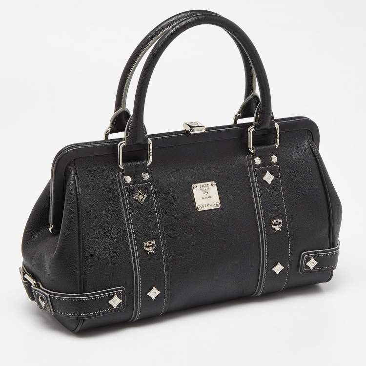 Pre Owned MCM Black Leather Studded Frame Bag