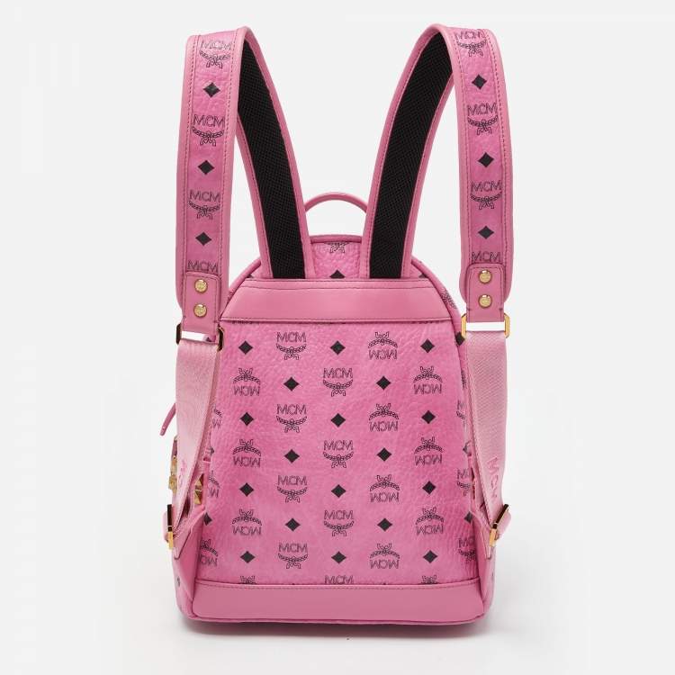Pre Owned MCM Pink Visetos Coated Canvas Small Studs Stark Backpack