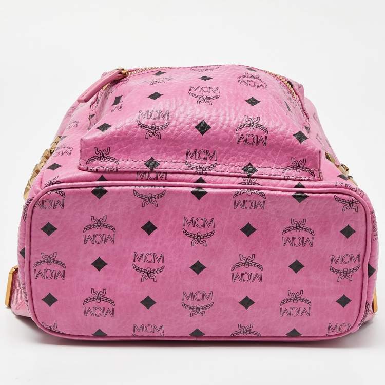 Pre Owned MCM Pink Visetos Coated Canvas Small Studs Stark Backpack