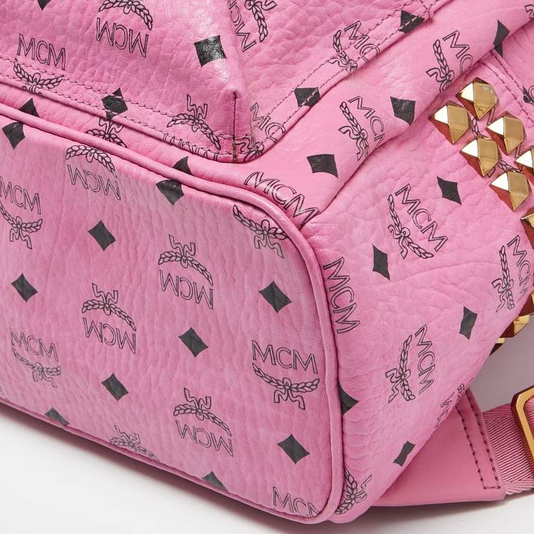 Pre Owned MCM Pink Visetos Coated Canvas Small Studs Stark Backpack
