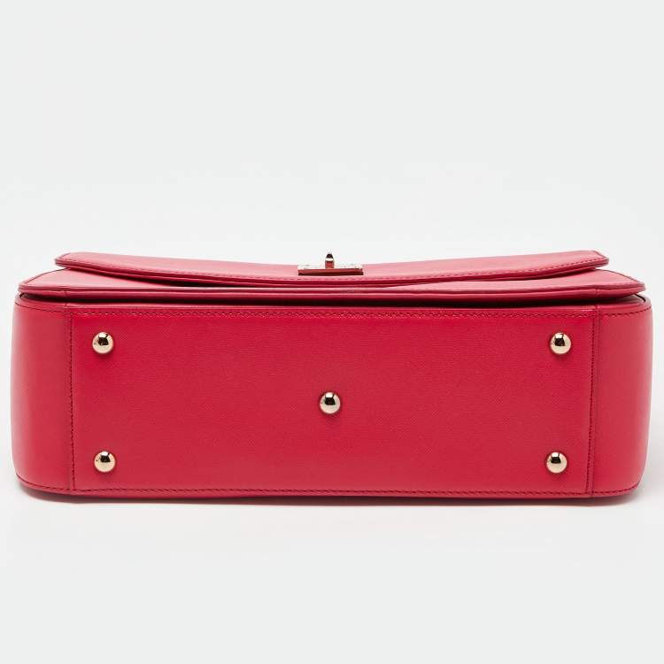Pre Owned MCM Red Leather Turnlock Flap Top Handle Bag