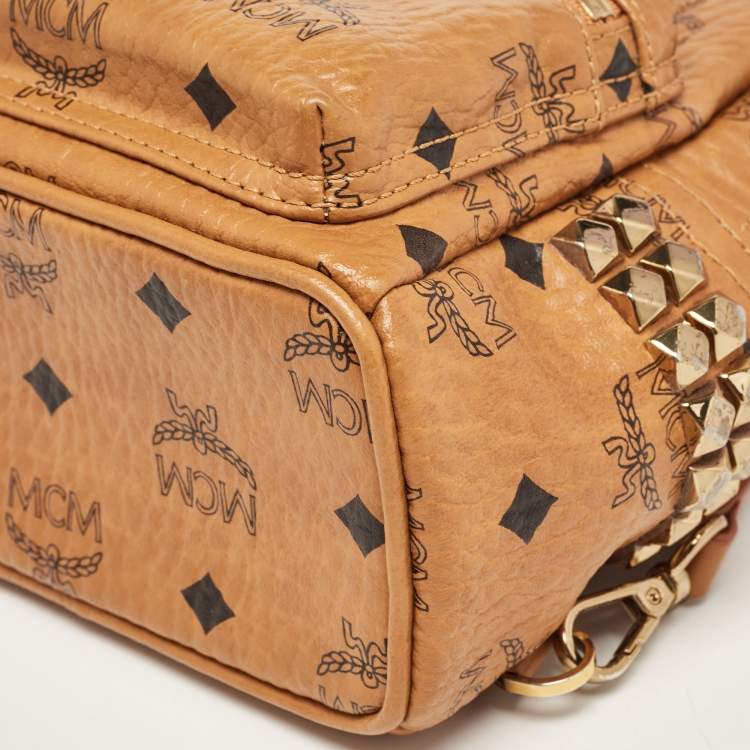 Pre Owned MCM Cognac Visetos Coated Canvas and Leather Mini Studded Stark-Bebe Boo Backpack