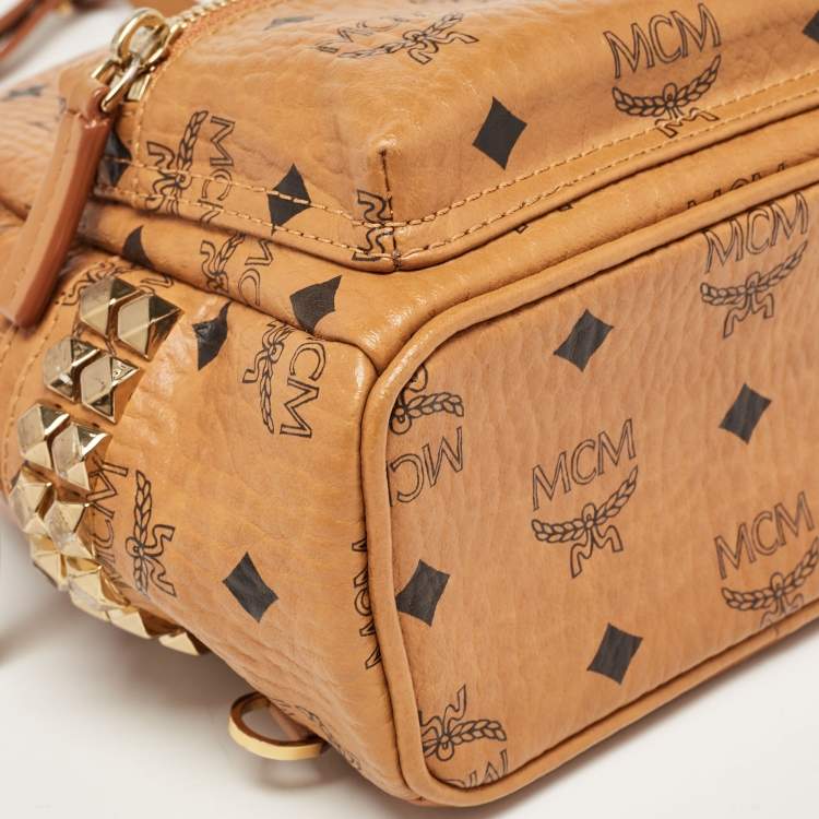 Pre Owned MCM Cognac Visetos Coated Canvas and Leather Mini Studded Stark-Bebe Boo Backpack