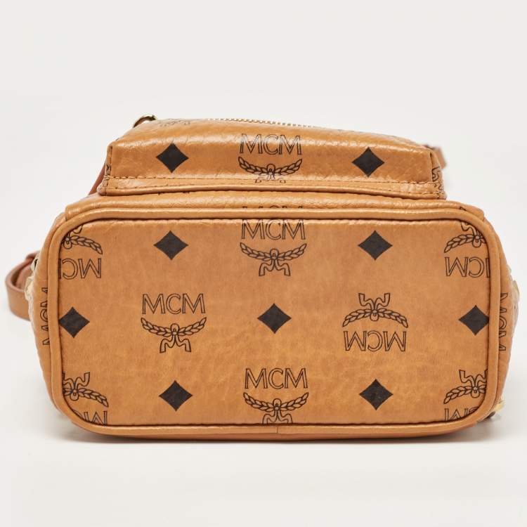 Pre Owned MCM Cognac Visetos Coated Canvas and Leather Mini Studded Stark-Bebe Boo Backpack