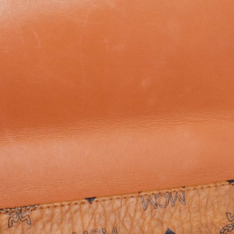 Pre Owned MCM Cognac Visetos Coated Canvas and Leather Medium Tracy Satchel