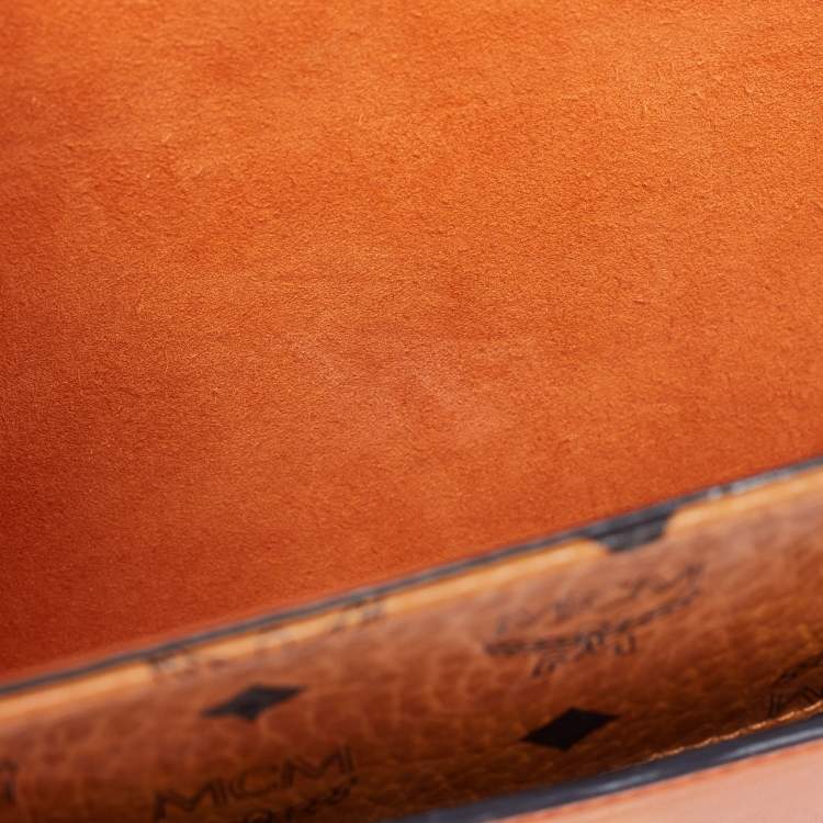 Pre Owned MCM Cognac Visetos Coated Canvas and Leather Medium Tracy Satchel