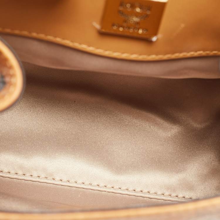 Pre Owned MCM Cognac Visetos Coated Canvas and Leather Mini Heritage Top Handle Bag
