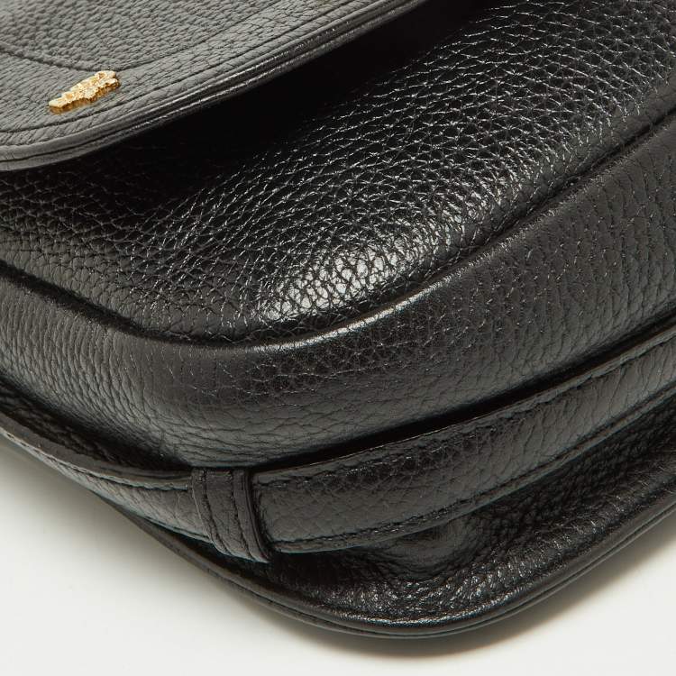 Pre Owned MCM Black Leather Studded Flap Crossbody Bag