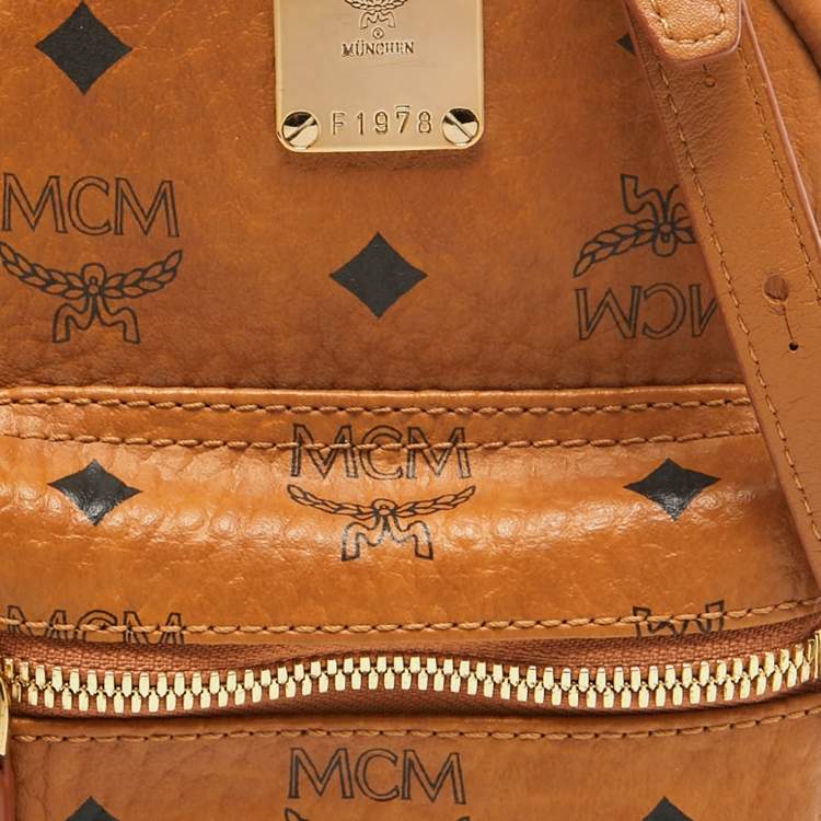 Pre Owned MCM Cognac Visetos Coated Canvas Mini Studded Stark Bebe Boo Backpack