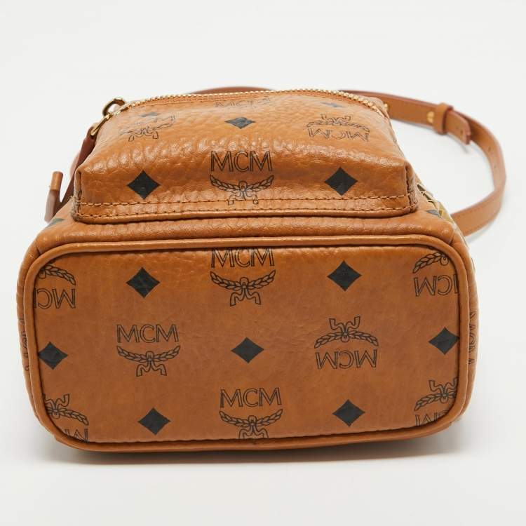 Pre Owned MCM Cognac Visetos Coated Canvas Mini Studded Stark Bebe Boo Backpack