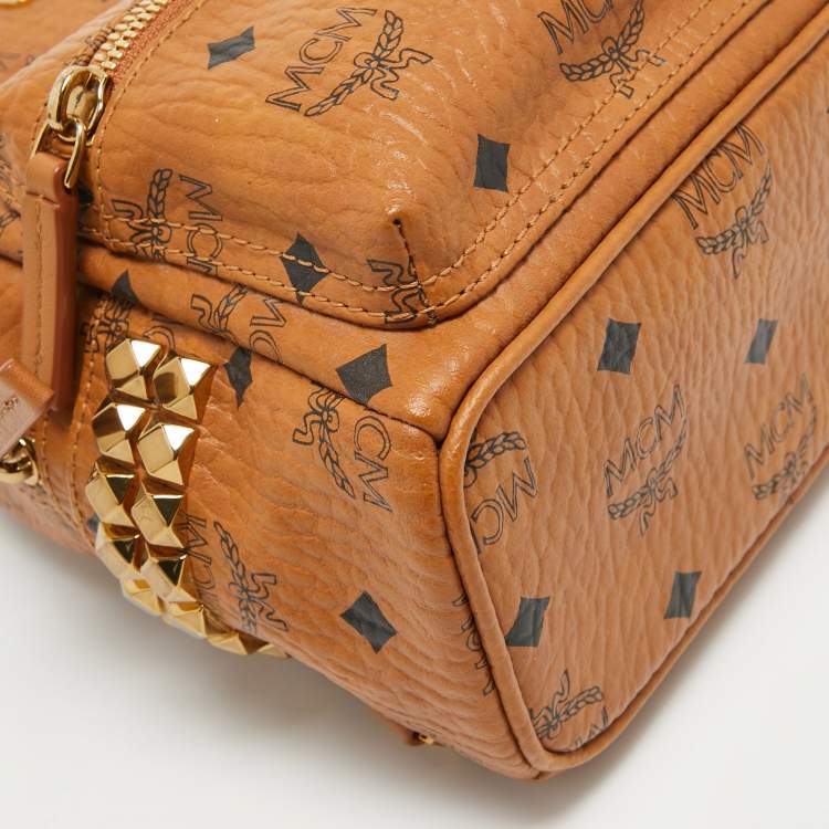 Pre Owned MCM Cognac Visetos Coated Canvas Mini Studded Stark Bebe Boo Backpack