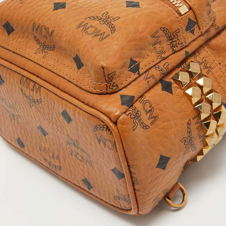 Pre Owned MCM Cognac Visetos Coated Canvas Mini Studded Stark Bebe Boo Backpack