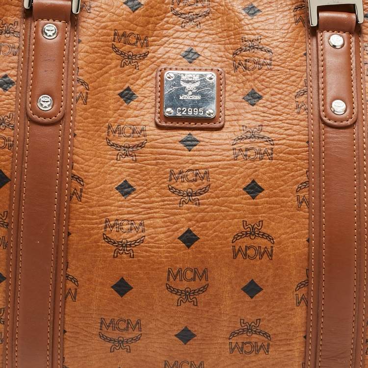 Pre Owned MCM Cognac Visetos Coated Canvas and Leather Shopper Tote