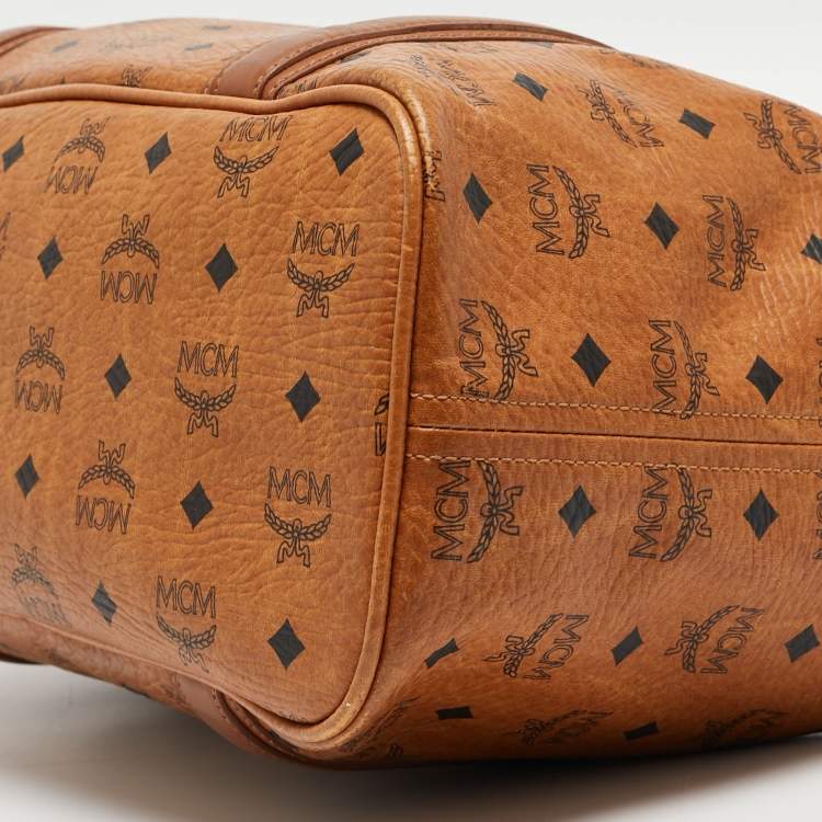 Pre Owned MCM Cognac Visetos Coated Canvas and Leather Shopper Tote
