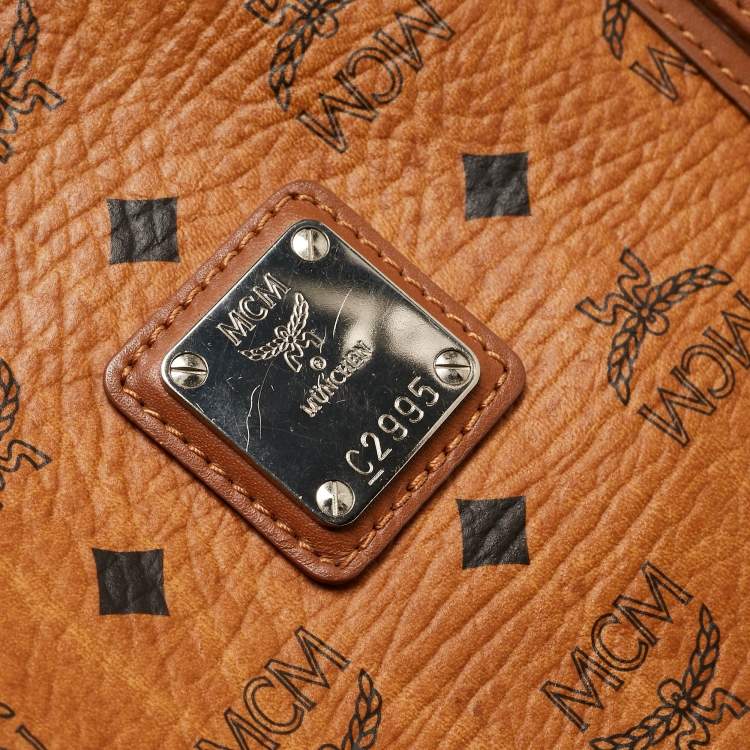 Pre Owned MCM Cognac Visetos Coated Canvas and Leather Shopper Tote