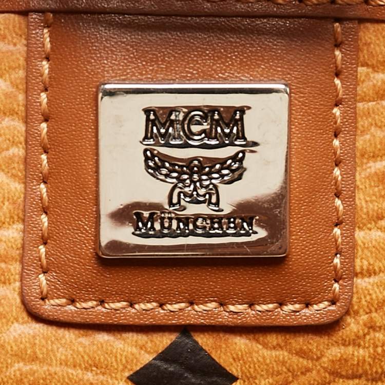 Pre Owned MCM Cognac Visetos Coated Canvas and Leather Shopper Tote