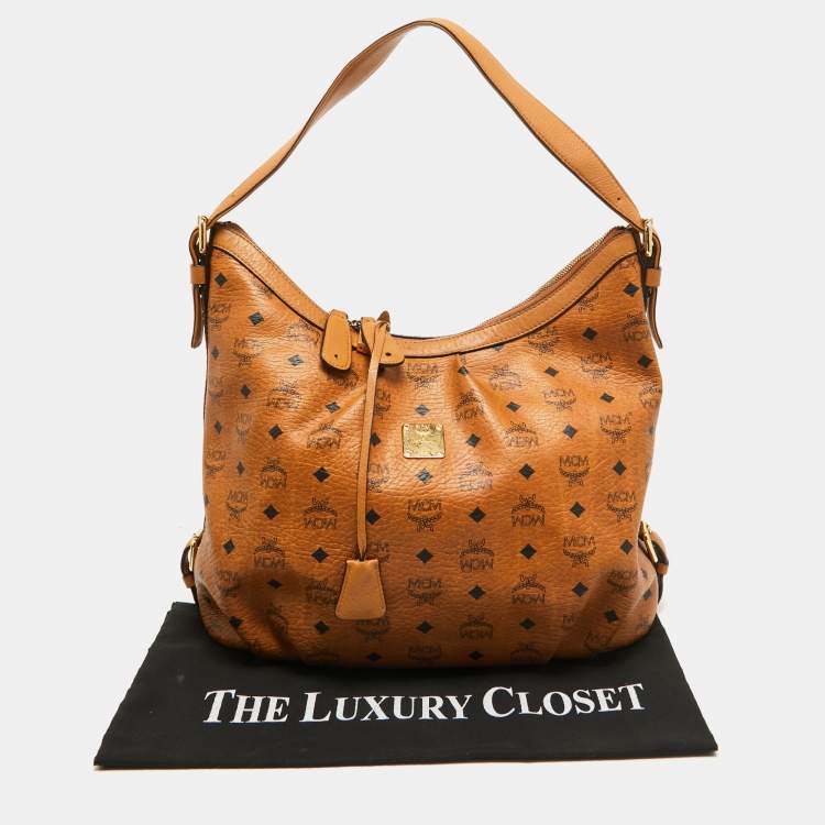 Pre Owned MCM Cognac Visetos Coated Canvas and Leather Large Hobo