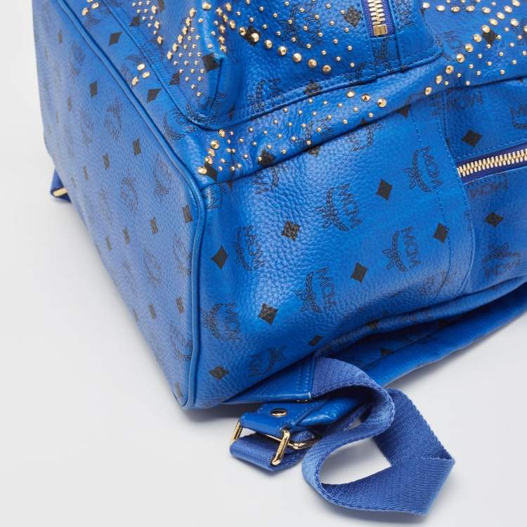 Pre Owned MCM Blue Visetos Leather Large Studded Stark Backpack