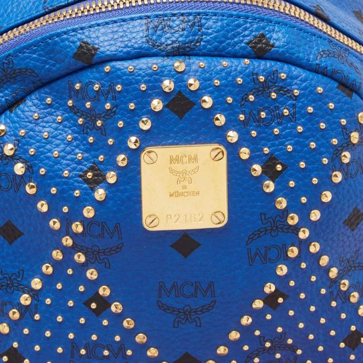 Pre Owned MCM Blue Visetos Leather Large Studded Stark Backpack