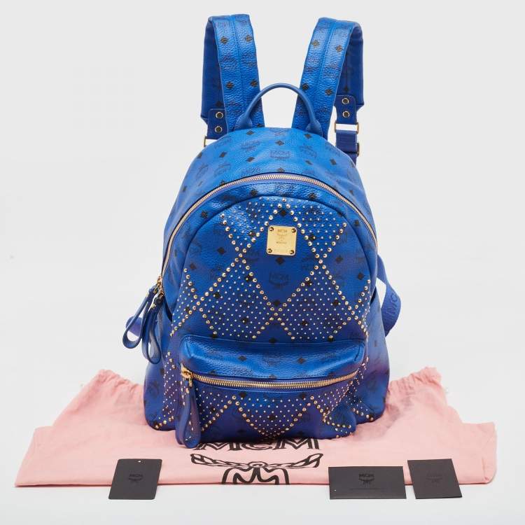 Pre Owned MCM Blue Visetos Leather Large Studded Stark Backpack