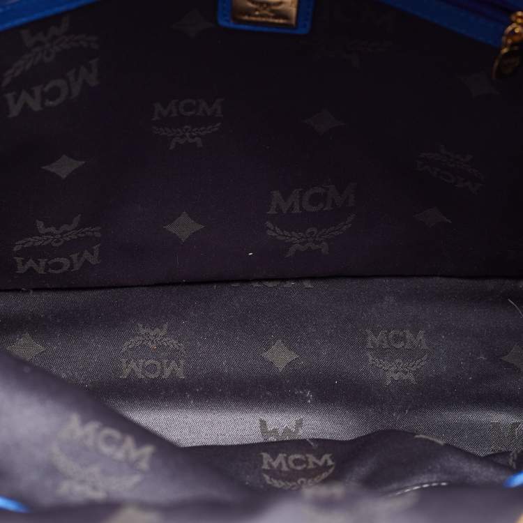 Pre Owned MCM Blue Visetos Leather Large Studded Stark Backpack