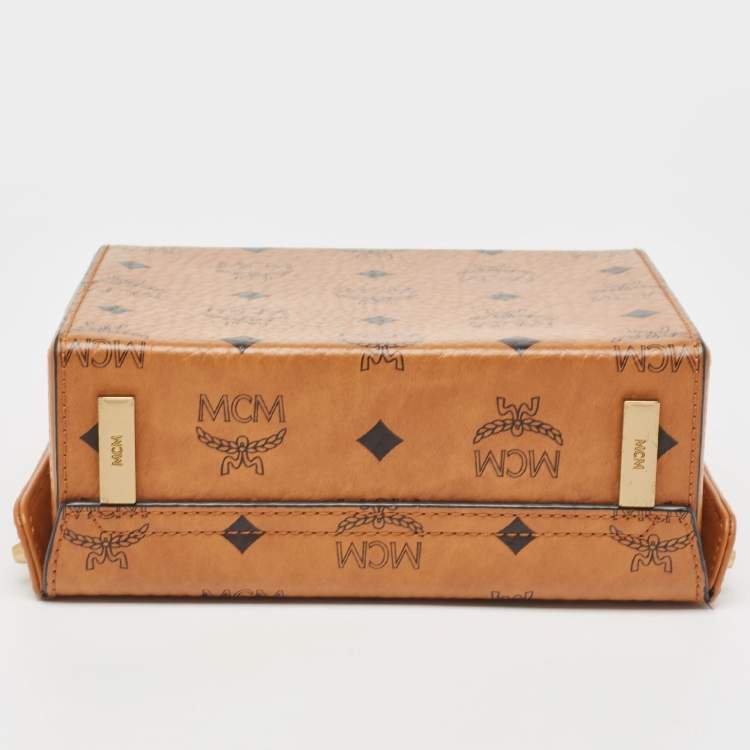 Pre Owned MCM Cognac Visetos Coated Canvas and Leather Berlin Box Bag