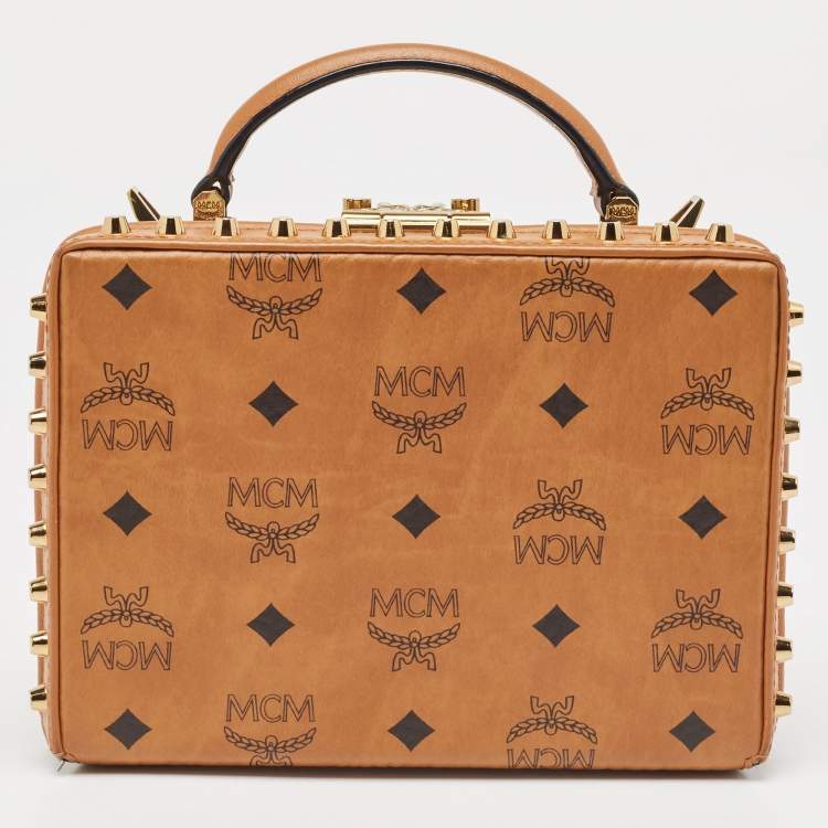 Pre Owned MCM Cognac Visetos Coated Canvas and Leather Berlin Box Bag