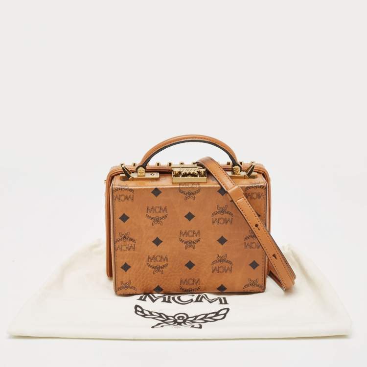 Pre Owned MCM Cognac Visetos Coated Canvas and Leather Berlin Box Bag
