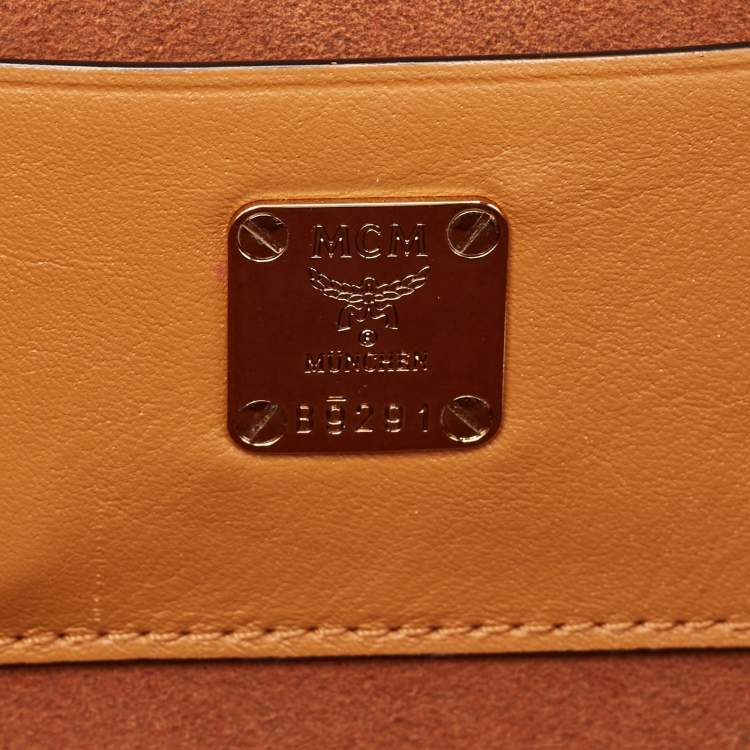 Pre Owned MCM Cognac Visetos Coated Canvas and Leather Berlin Box Bag