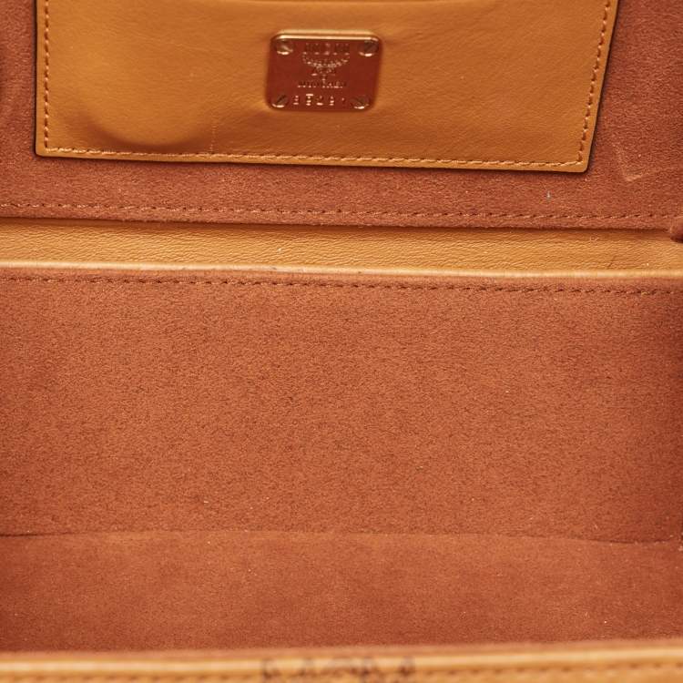 Pre Owned MCM Cognac Visetos Coated Canvas and Leather Berlin Box Bag