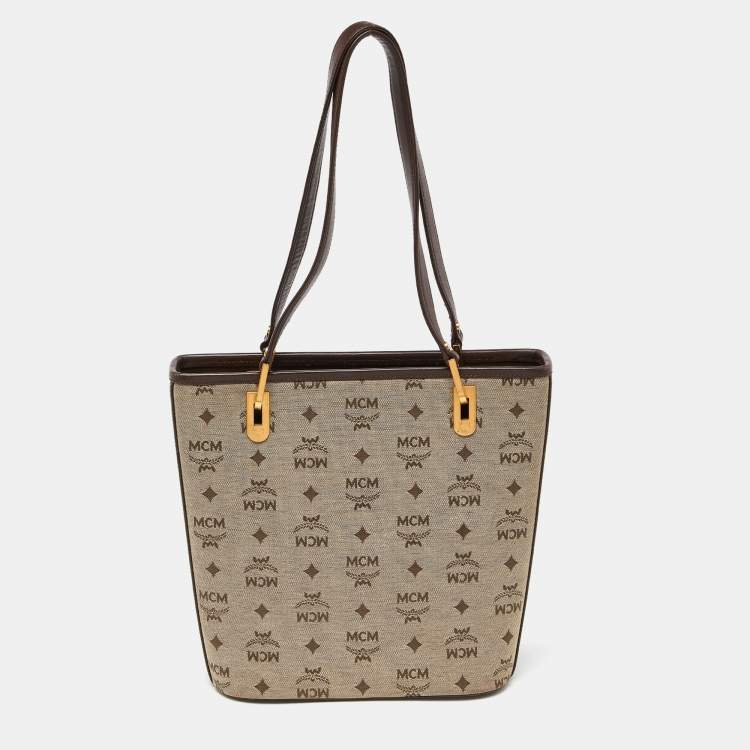 Pre Owned MCM Brown/Beige Visetos Canvas and Leather Shopper Tote