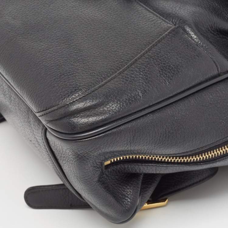 Pre Owned MCM Black Leather Studded Flap Backpack