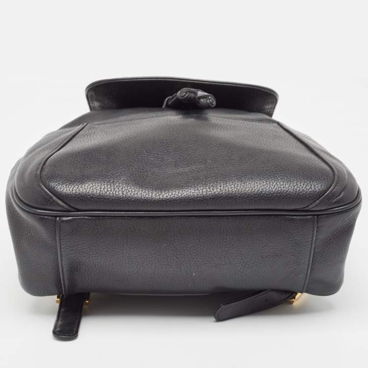 Pre Owned MCM Black Leather Studded Flap Backpack