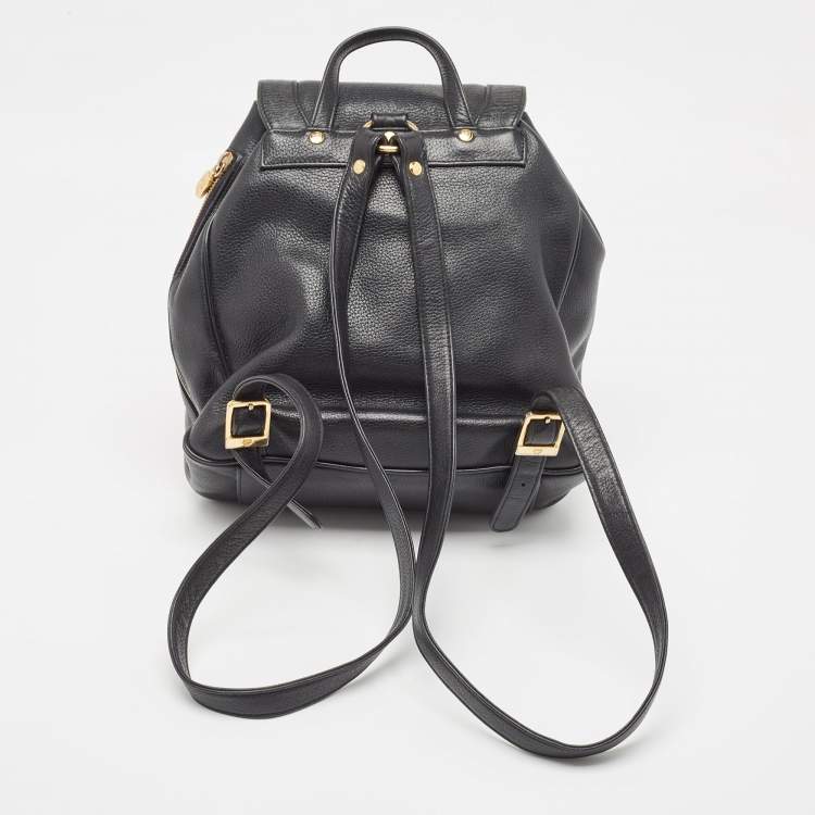 Pre Owned MCM Black Leather Studded Flap Backpack