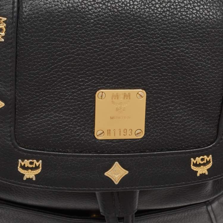Pre Owned MCM Black Leather Studded Flap Backpack